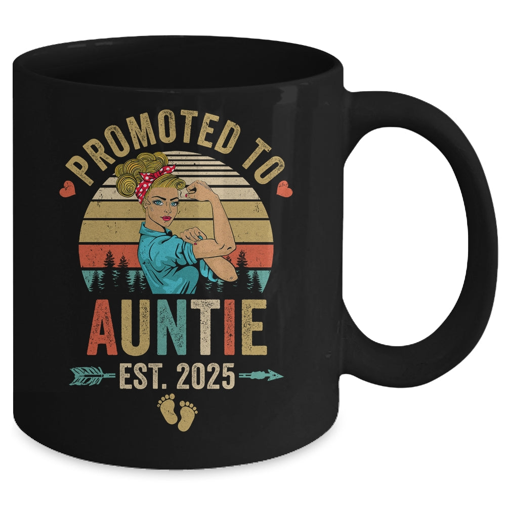 Promoted To Auntie Est 2025 Retro First Time Auntie Mug | teecentury