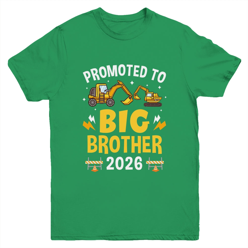 Promoted To Big Brother 2026 Construction Excavator Youth Shirt | teecentury