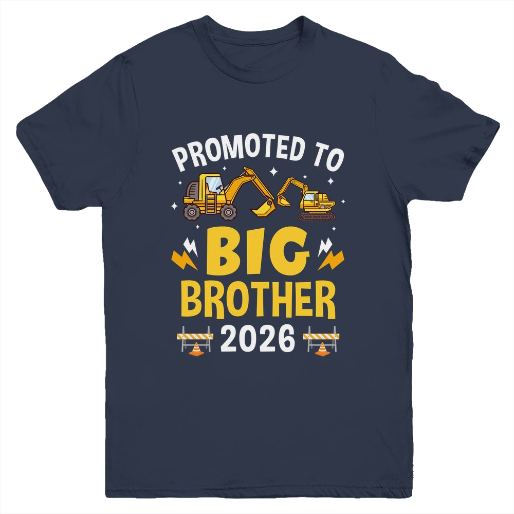 Promoted To Big Brother 2026 Construction Excavator Youth Shirt | teecentury