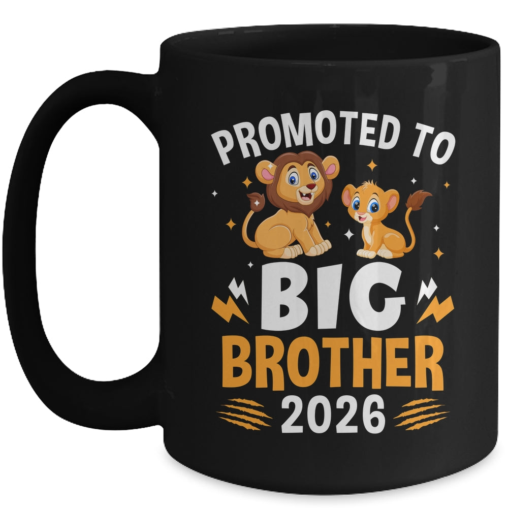 Promoted To Big Brother 2026 Lion Animals Boys Kids Mug | teecentury