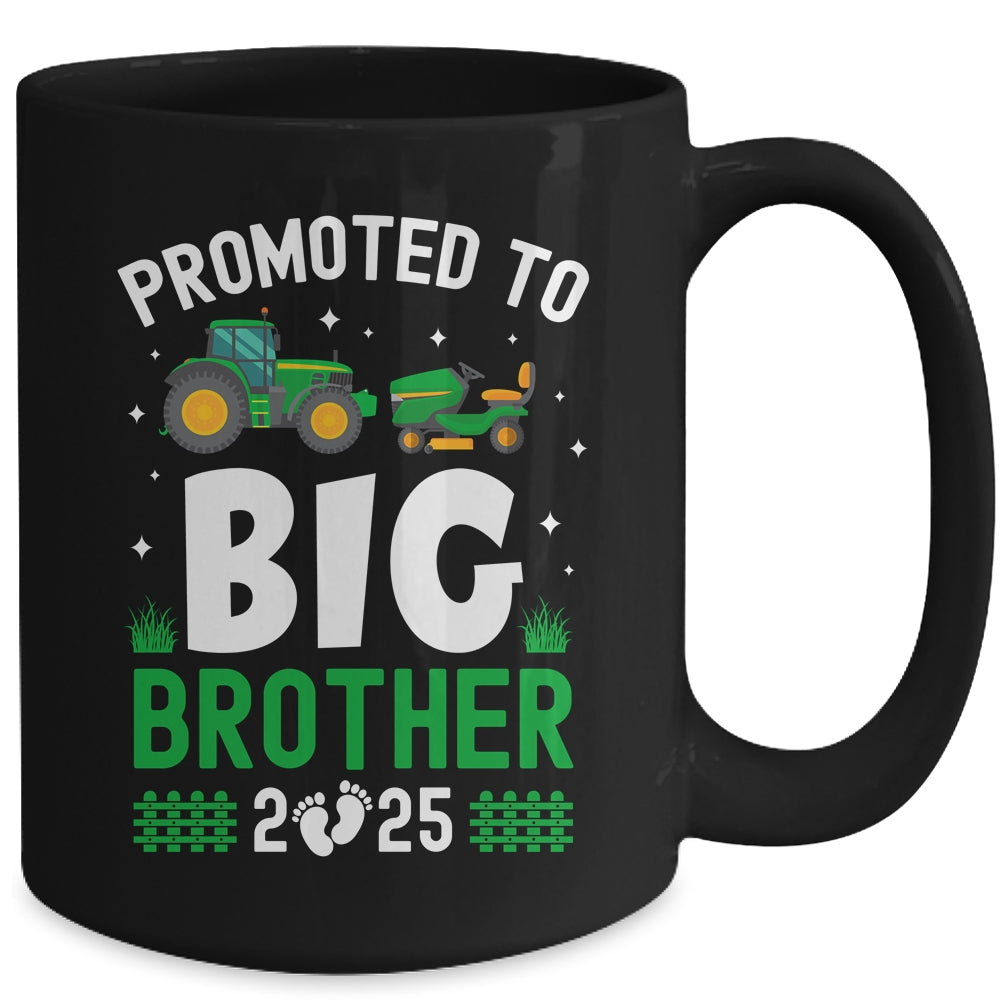 Promoted To Big Brother Est 2025 Cute Tractors Boys Kids Mug | teecentury