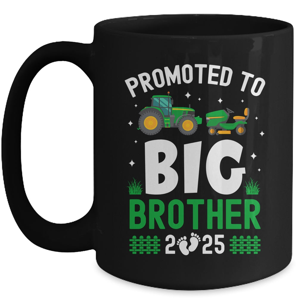Promoted To Big Brother Est 2025 Cute Tractors Boys Kids Mug | teecentury