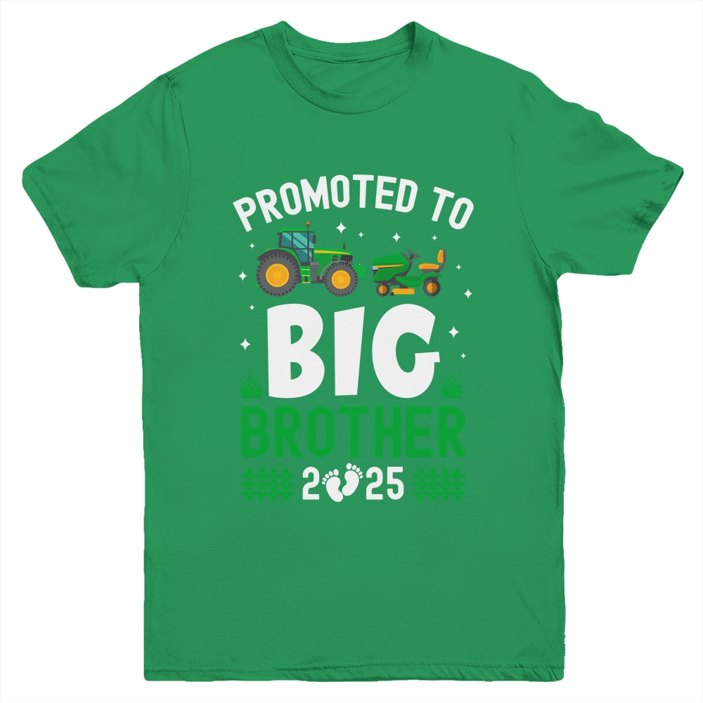 Promoted To Big Brother Est 2025 Cute Tractors Boys Kids Youth Shirt | teecentury