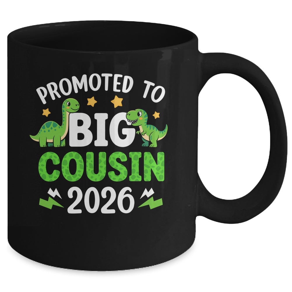 Promoted To Big Cousin 2026 T-Rex Dinosaur Boys Mug | teecentury
