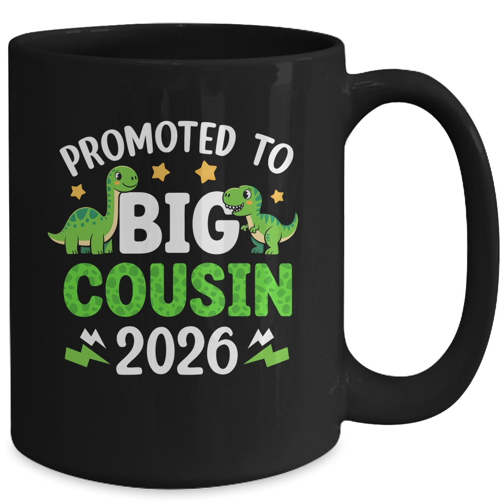 Promoted To Big Cousin 2026 T-Rex Dinosaur Boys Mug | teecentury