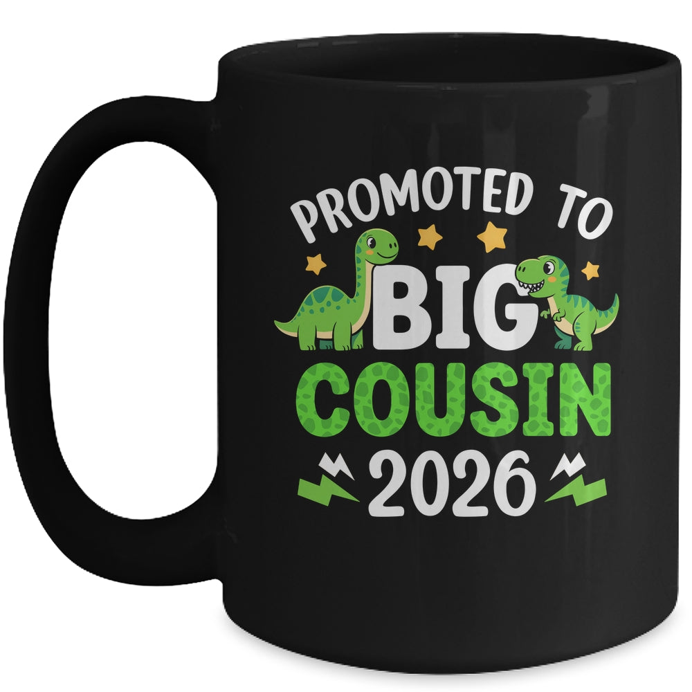Promoted To Big Cousin 2026 T-Rex Dinosaur Boys Mug | teecentury