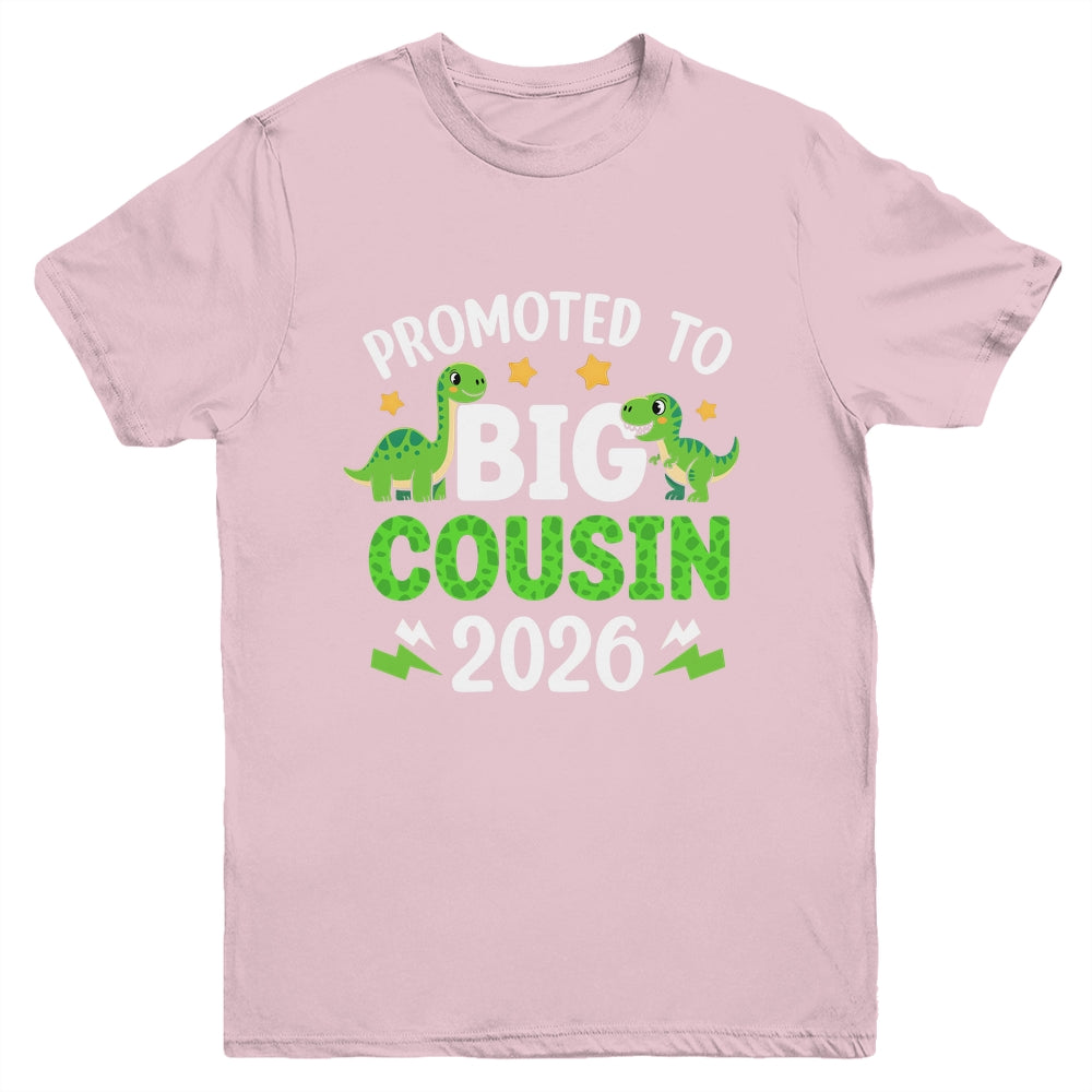Promoted To Big Cousin 2026 T-Rex Dinosaur Boys Youth Shirt | teecentury
