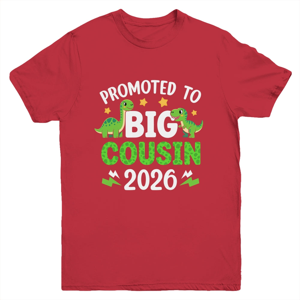 Promoted To Big Cousin 2026 T-Rex Dinosaur Boys Youth Shirt | teecentury