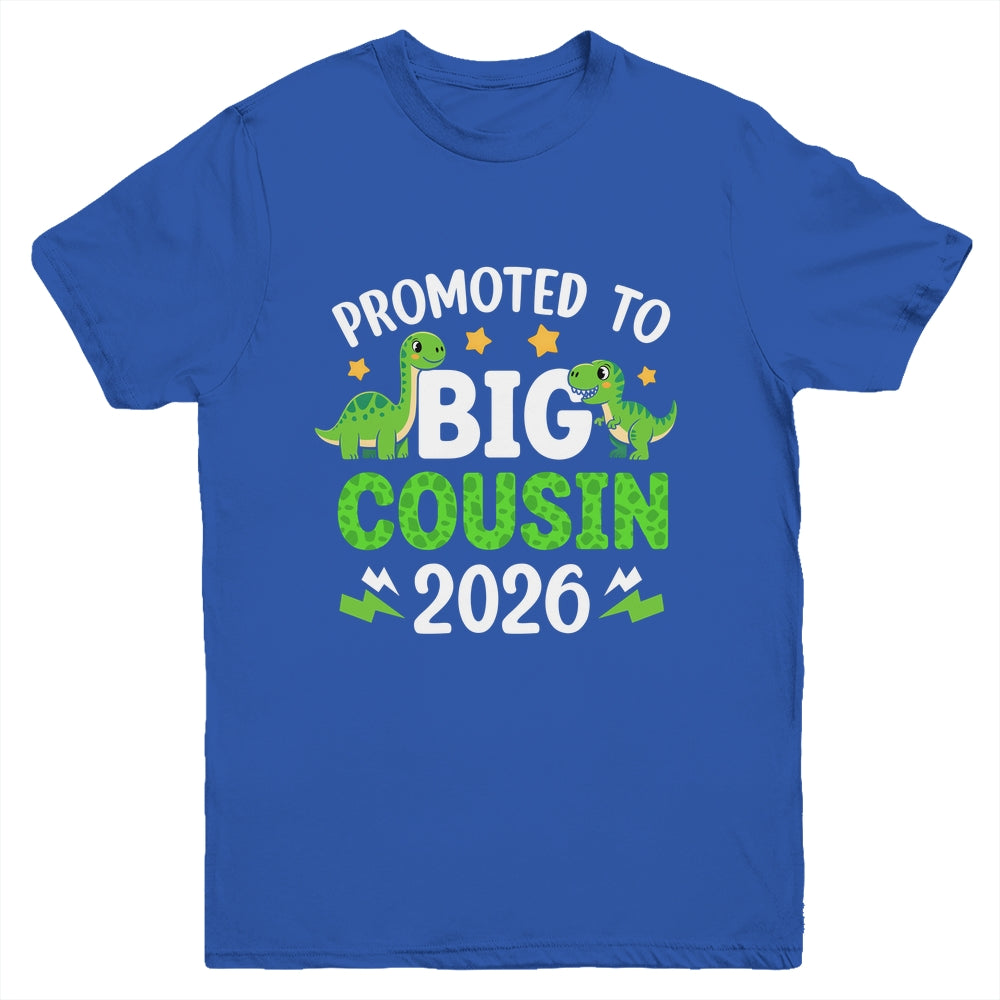 Promoted To Big Cousin 2026 T-Rex Dinosaur Boys Youth Shirt | teecentury