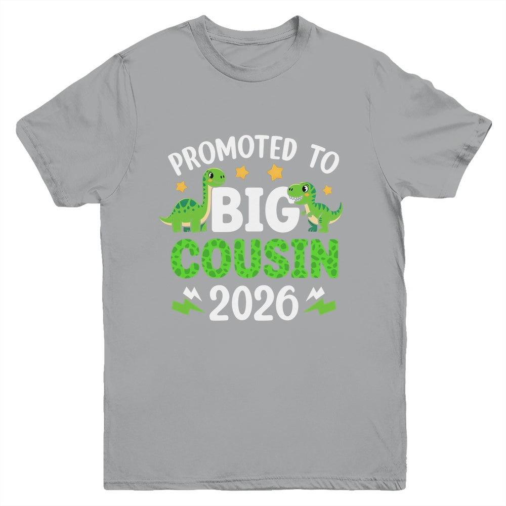Promoted To Big Cousin 2026 T-Rex Dinosaur Boys Youth Shirt | teecentury