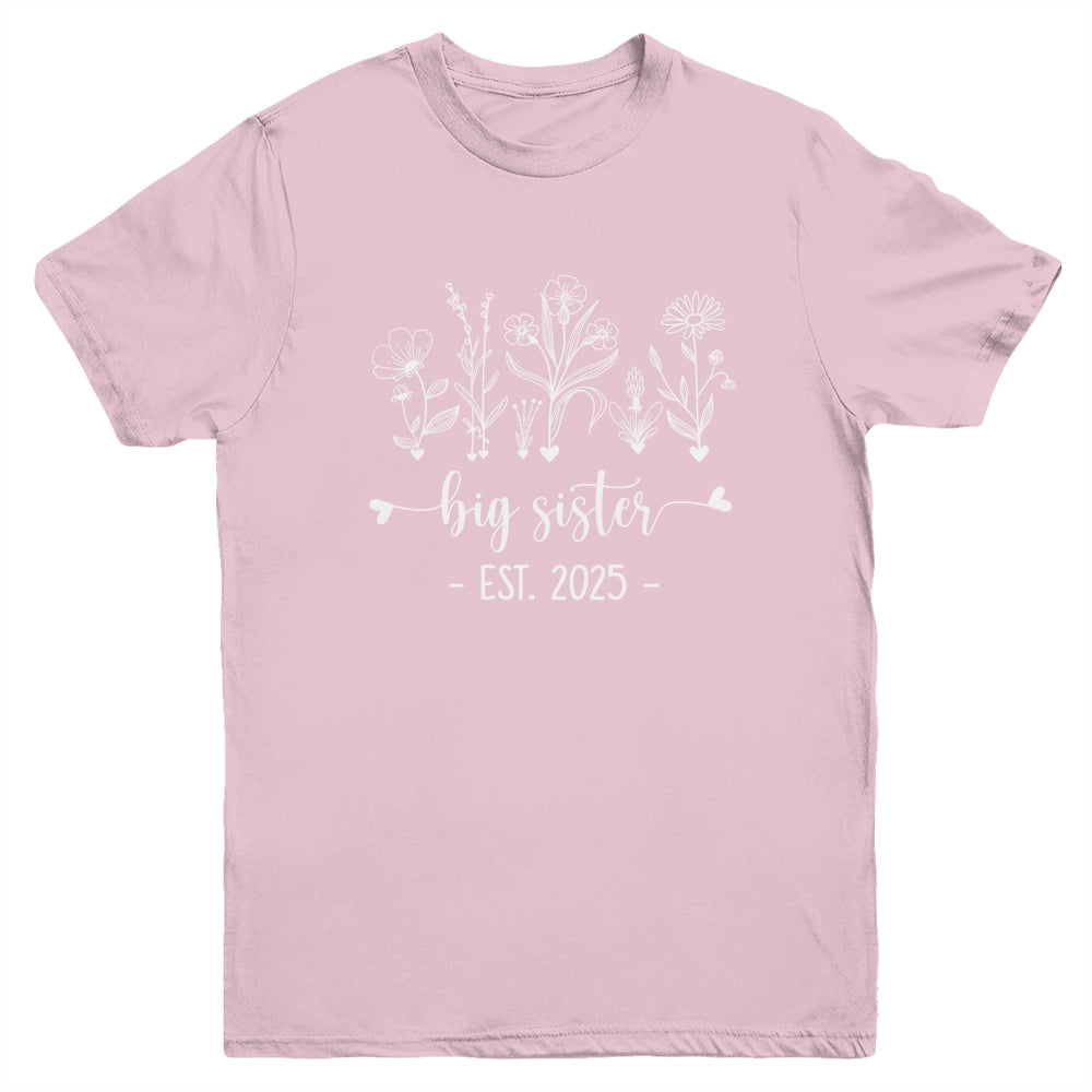 Promoted To Big Sister 2025 Pregnancy Announcement Floral Youth Shirt | teecentury