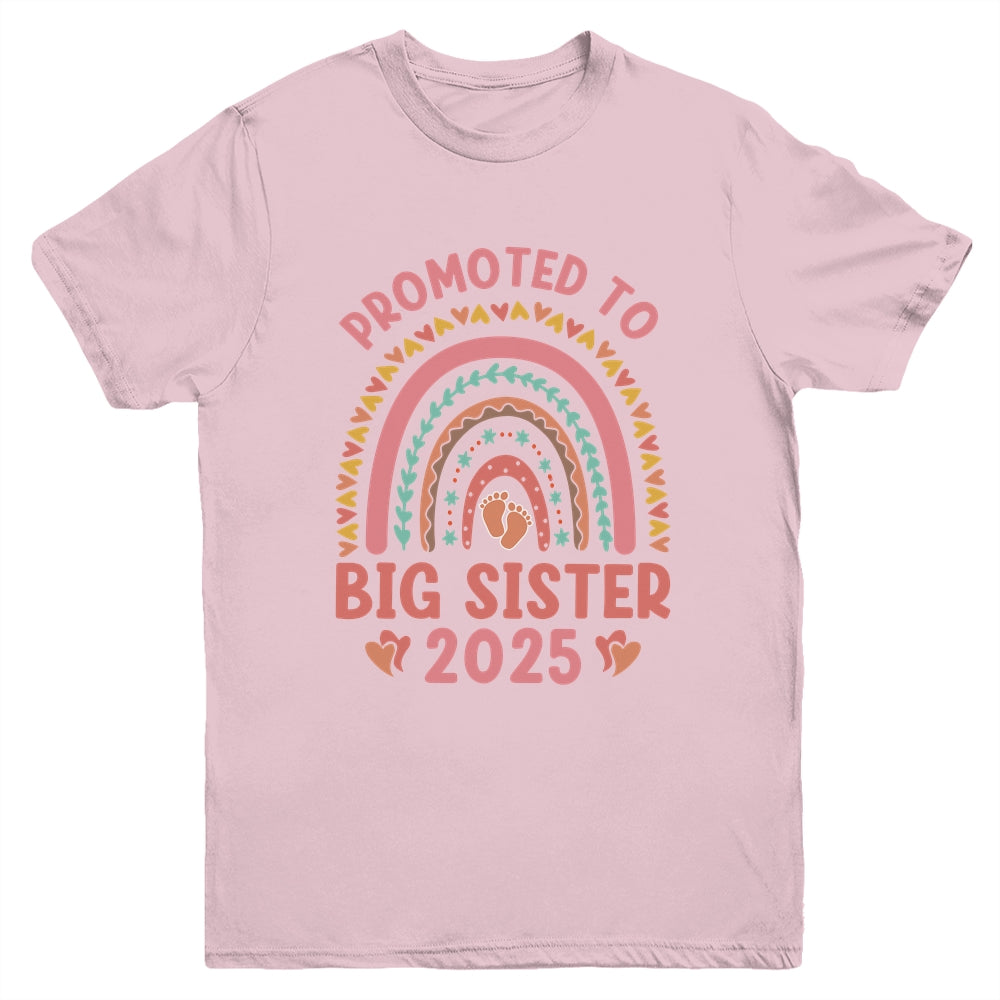 Promoted To Big Sister 2025 Pregnancy Announcement Rainbow Youth Shirt | teecentury