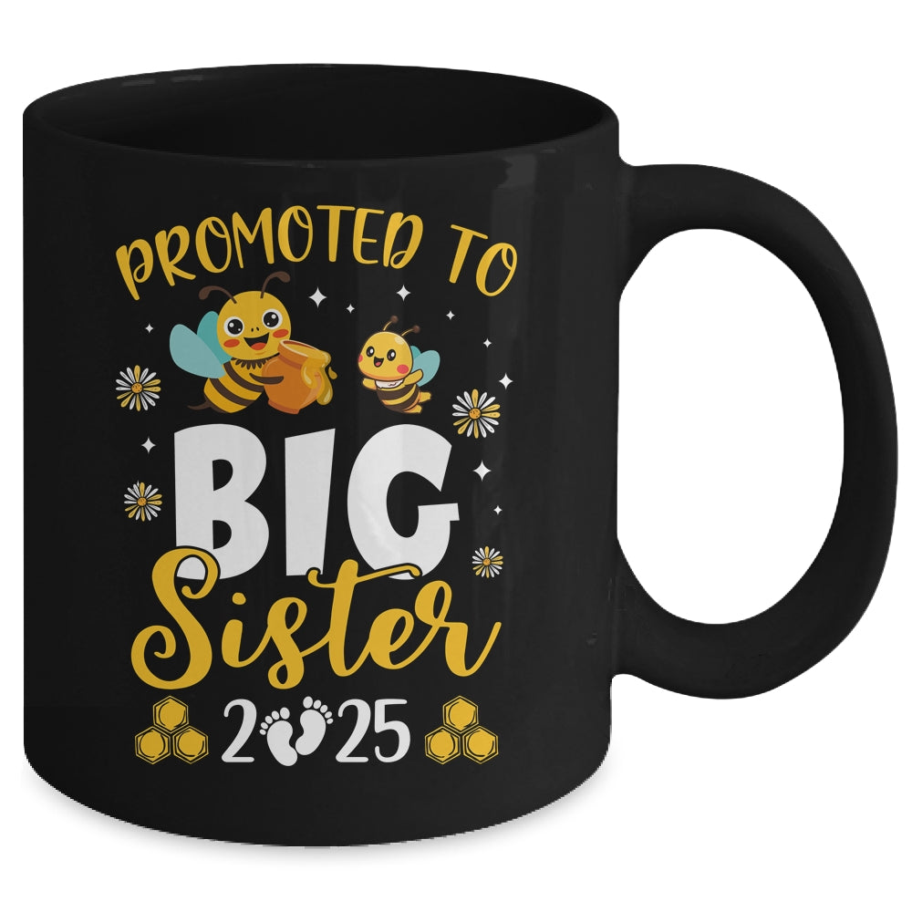 Promoted To Big Sister Est 2025 Cute Bees Girls Kids Mug | teecentury