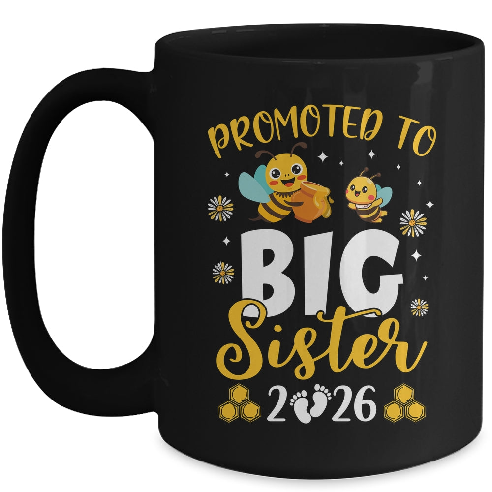 Promoted To Big Sister Est 2026 Cute Bees Girls Kids Mug | teecentury