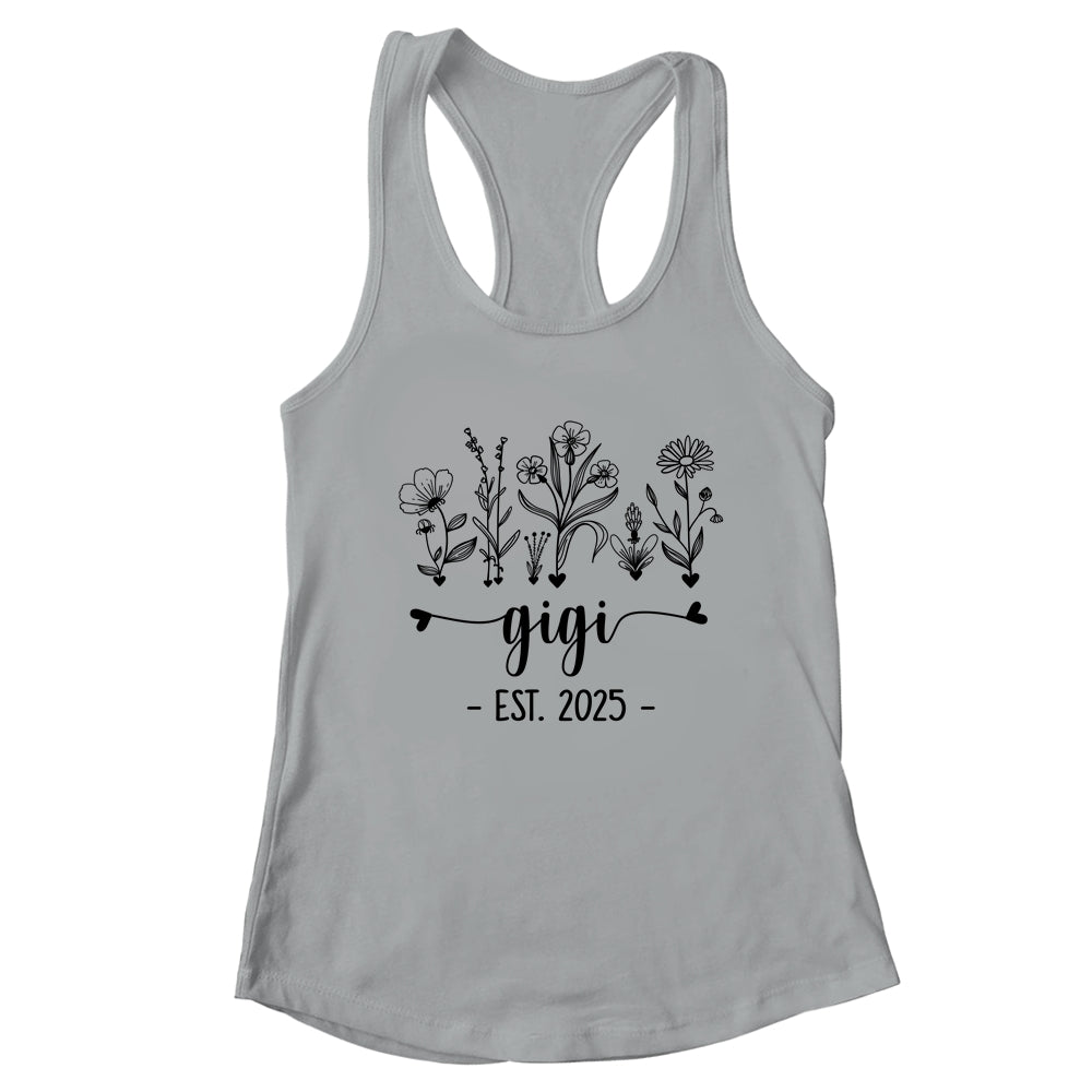 Promoted To Gigi Est 2025 Pregnancy Announcement Flower Shirt & Tank Top | teecentury