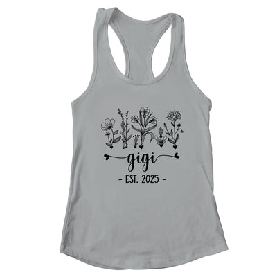 Promoted To Gigi Est 2025 Pregnancy Announcement Flower Shirt & Tank Top | teecentury