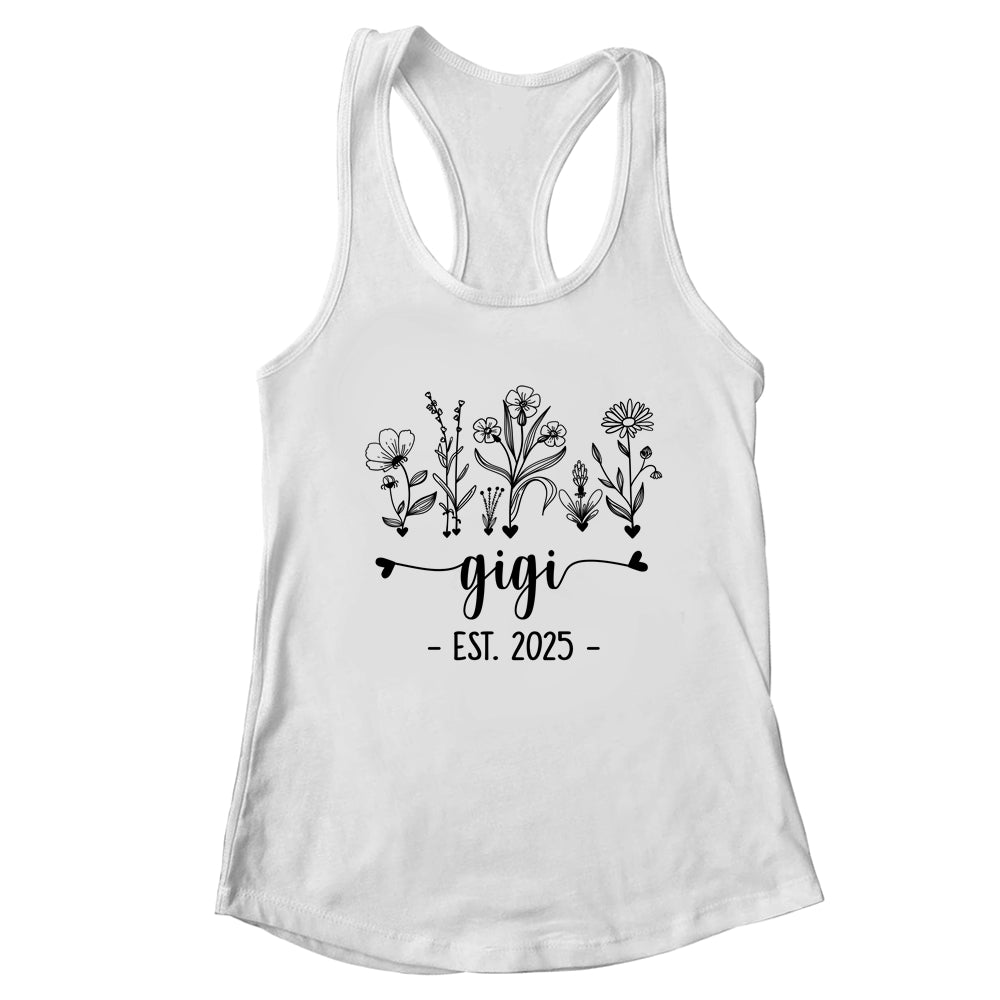 Promoted To Gigi Est 2025 Pregnancy Announcement Flower Shirt & Tank Top | teecentury