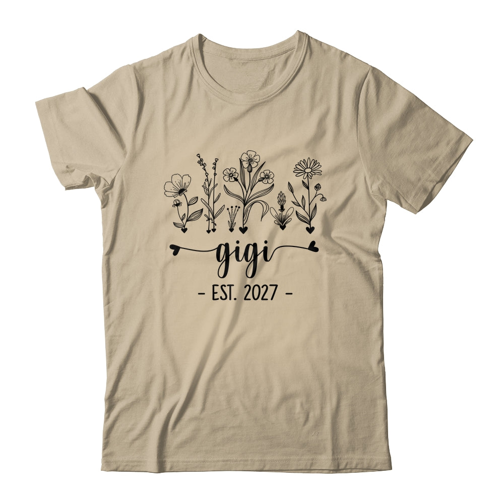 Promoted To Gigi Est 2027 Pregnancy Announcement Flower Shirt & Tank Top | teecentury