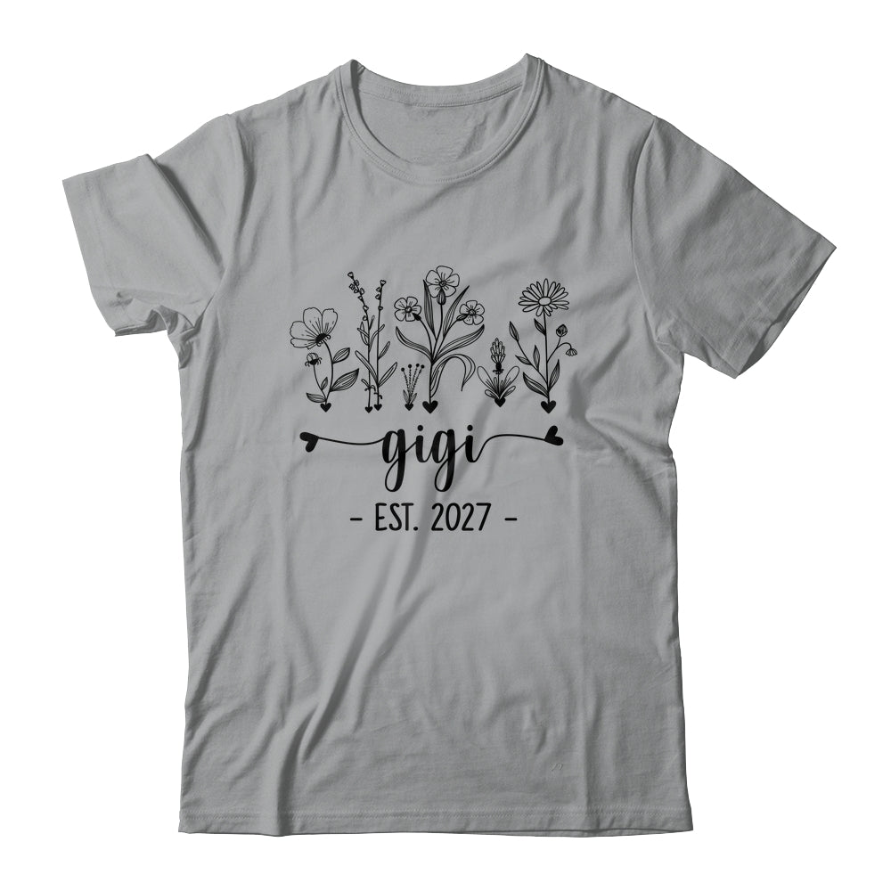 Promoted To Gigi Est 2027 Pregnancy Announcement Flower Shirt & Tank Top | teecentury