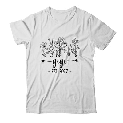 Promoted To Gigi Est 2027 Pregnancy Announcement Flower Shirt & Tank Top | teecentury