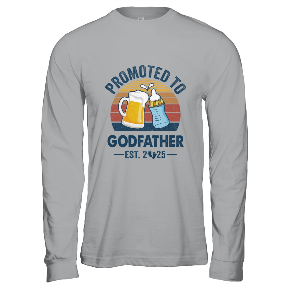 Promoted To Godfather Est 2025 First Time Fathers Day Retro Shirt & Hoodie | teecentury