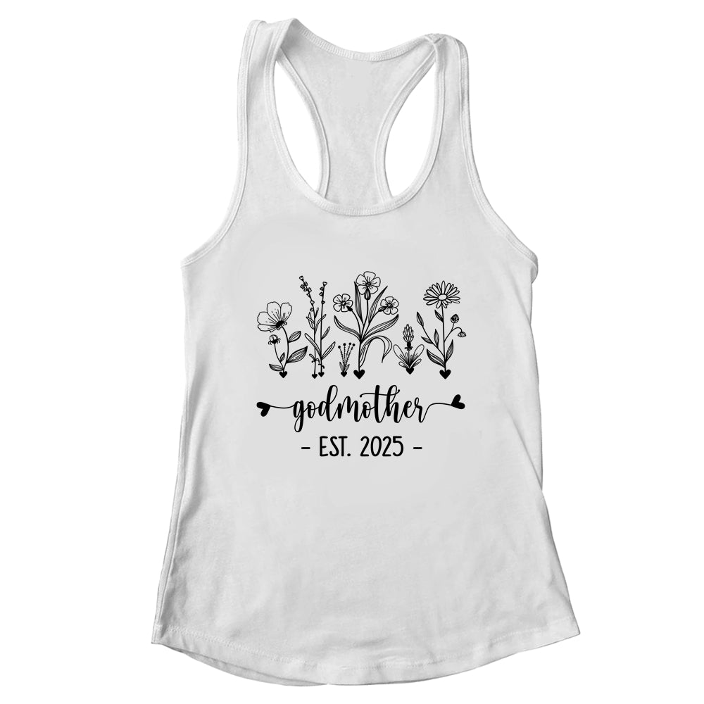 Promoted To Godmother Est 2025 Pregnancy Announcement Flower Shirt & Tank Top | teecentury