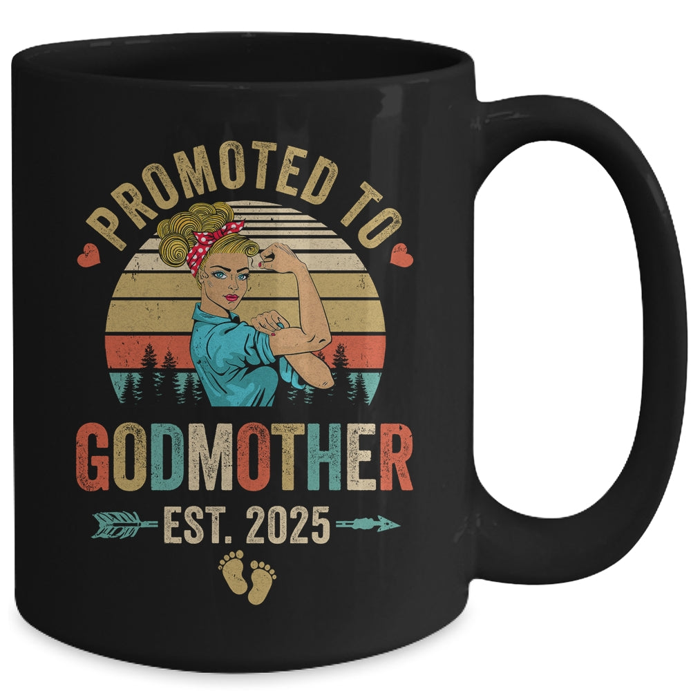 Promoted To Godmother Est 2025 Retro First Time Aunt Mug | teecentury