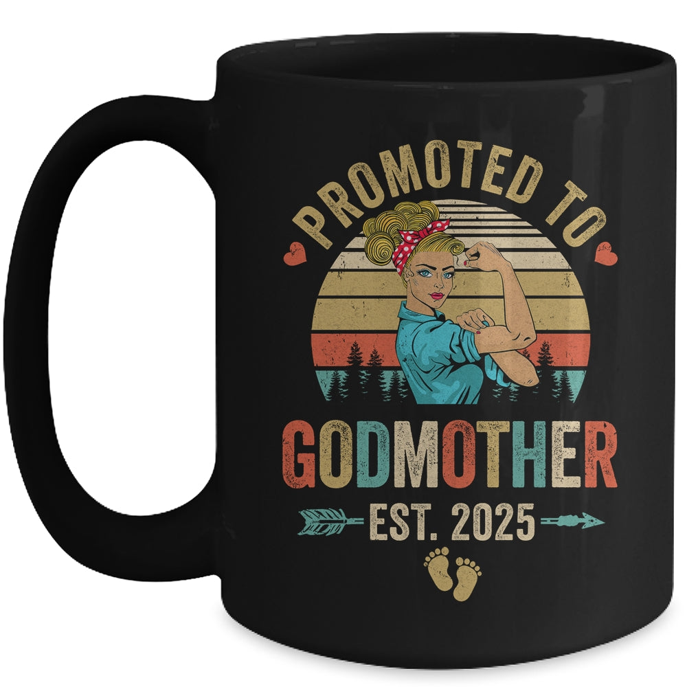Promoted To Godmother Est 2025 Retro First Time Aunt Mug | teecentury