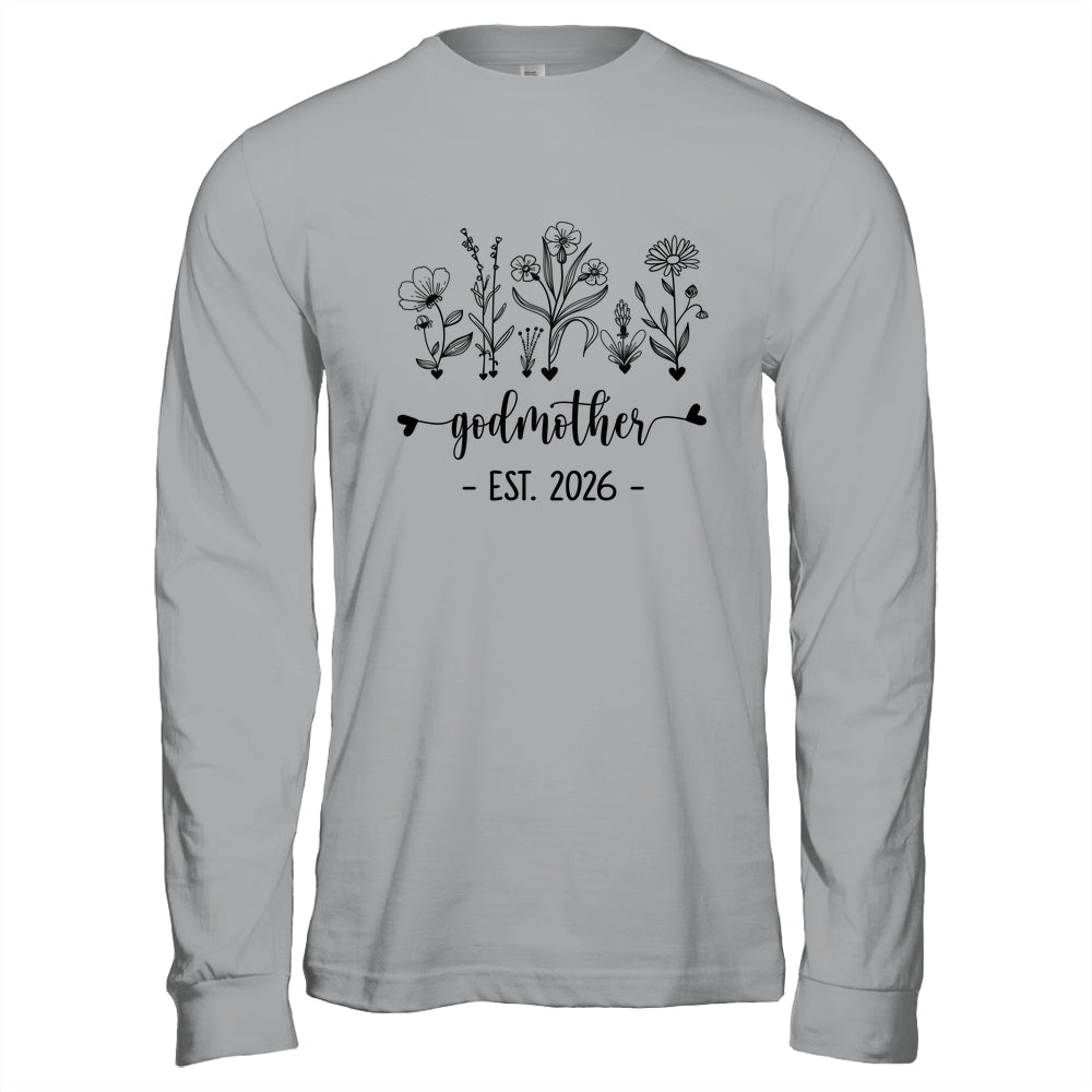 Promoted To Godmother Est 2026 Pregnancy Announcement Flower Shirt & Hoodie | teecentury