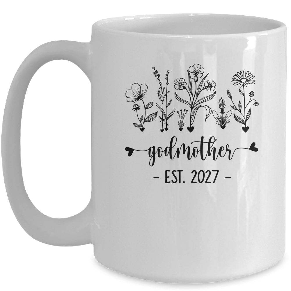 Promoted To Godmother Est 2027 Pregnancy Announcement Flower Mug | teecentury