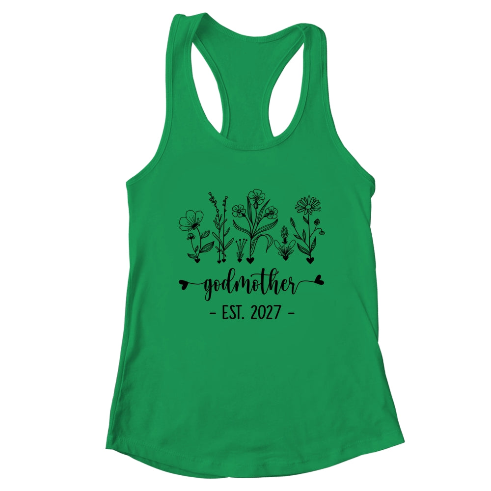 Promoted To Godmother Est 2027 Pregnancy Announcement Flower Shirt & Tank Top | teecentury