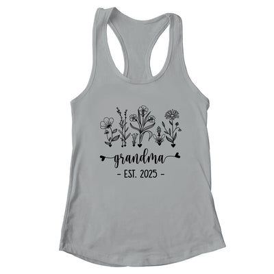 Promoted To Grandma Est 2025 Pregnancy Announcement Flower Shirt & Tank Top | teecentury
