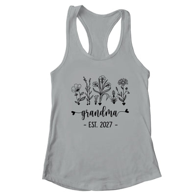Promoted To Grandma Est 2027 Pregnancy Announcement Flower Shirt & Tank Top | teecentury
