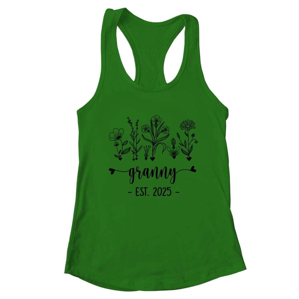 Promoted To Granny Est 2025 Pregnancy Announcement Flower Shirt & Tank Top | teecentury
