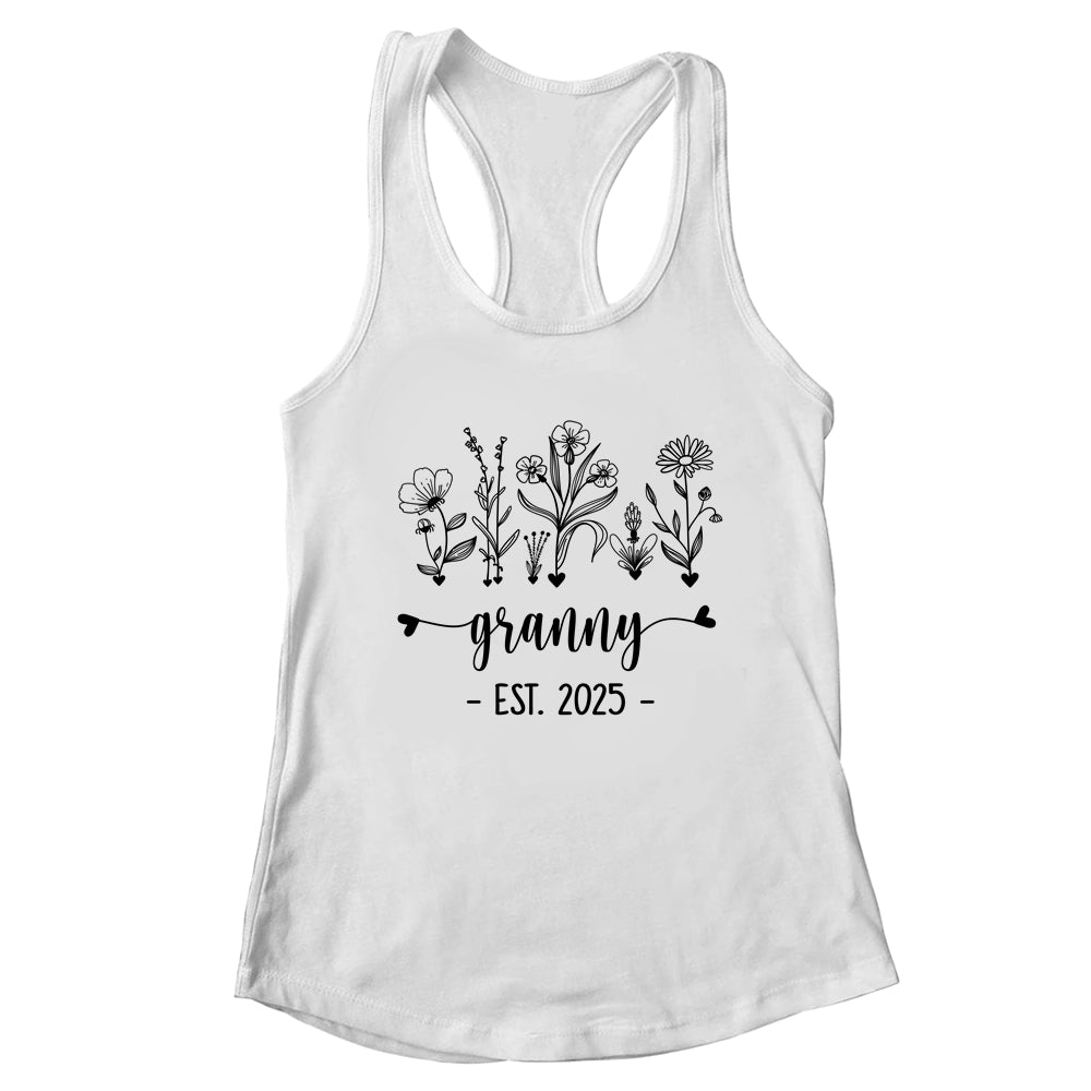 Promoted To Granny Est 2025 Pregnancy Announcement Flower Shirt & Tank Top | teecentury