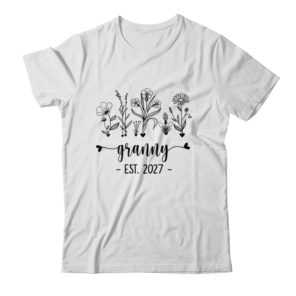 Promoted To Granny Est 2027 Pregnancy Announcement Flower Shirt & Tank Top | teecentury