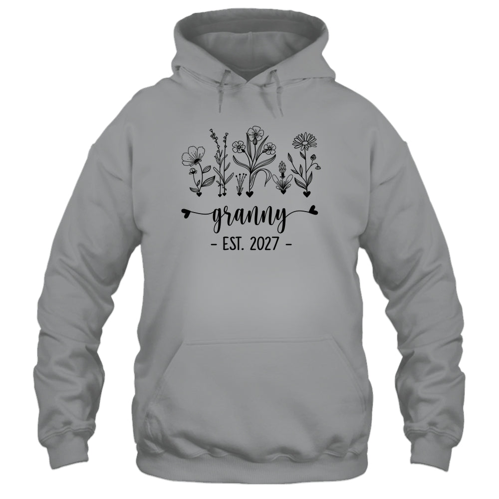 Promoted To Granny Est 2027 Pregnancy Announcement Flower Shirt & Tank Top | teecentury
