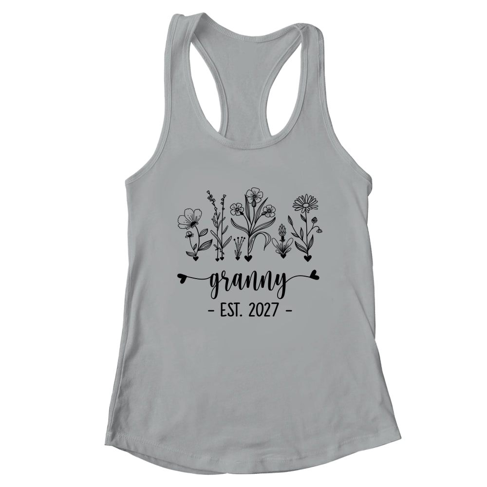Promoted To Granny Est 2027 Pregnancy Announcement Flower Shirt & Tank Top | teecentury