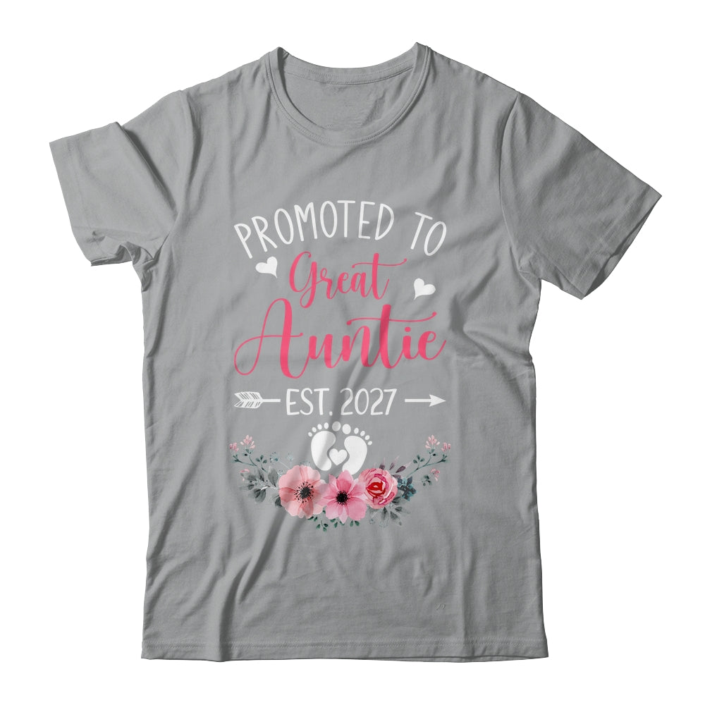 Promoted To Great Auntie Est 2027 Mothers Day Shirt & Tank Top | teecentury