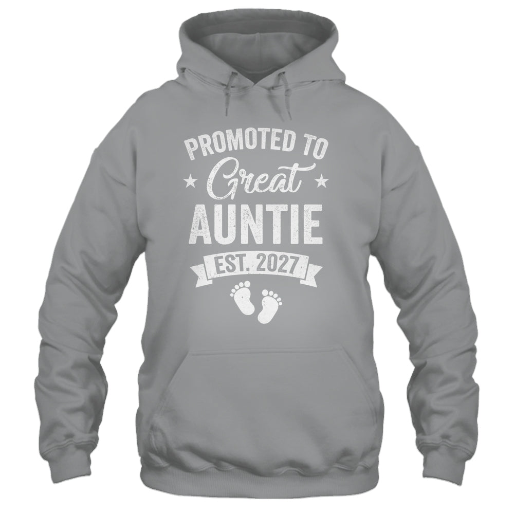 Promoted To Great Auntie Est 2027 Pregnancy Announcement Shirt & Tank Top | teecentury
