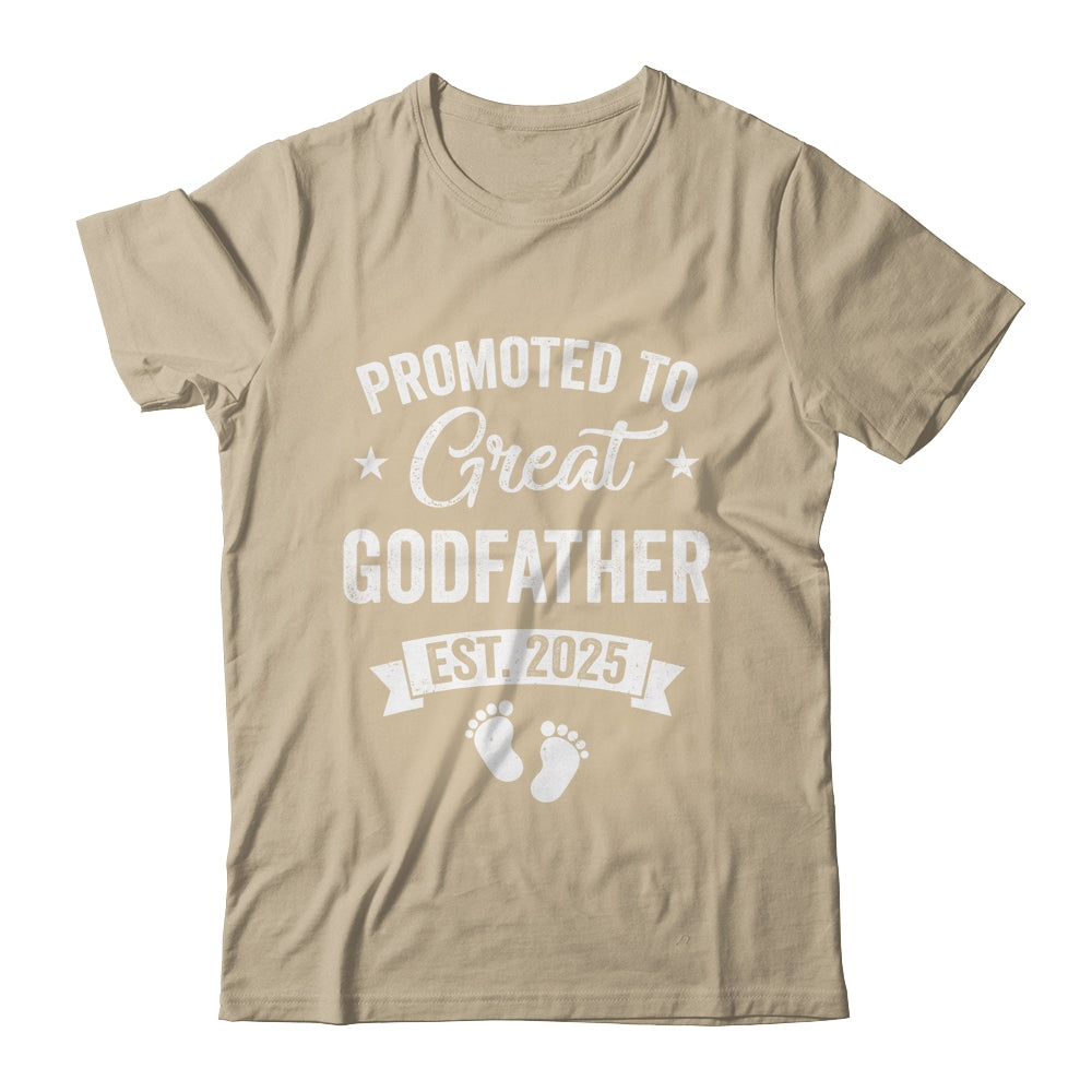 Promoted To Great Godfather Est 2025 Pregnancy Announcement Shirt & Hoodie | teecentury