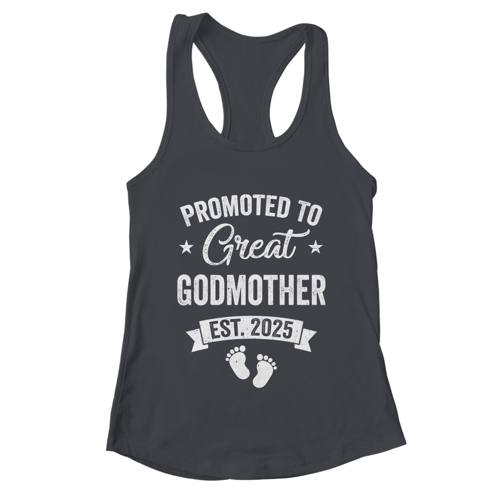 Promoted To Great Godmother Est 2025 Pregnancy Announcement Shirt & Tank Top | teecentury