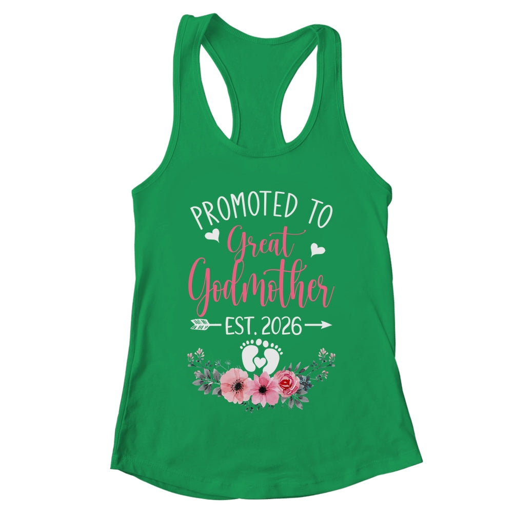 Promoted To Great Godmother Est 2026 Mothers Day Shirt & Tank Top | teecentury