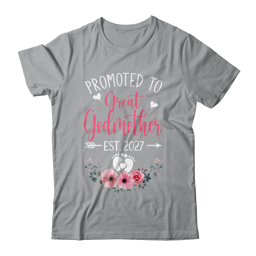 Promoted To Great Godmother Est 2027 Mothers Day Shirt & Tank Top | teecentury