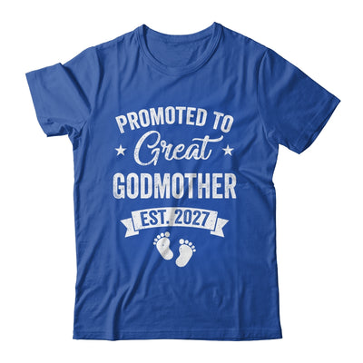 Promoted To Great Godmother Est 2027 Pregnancy Announcement Shirt & Tank Top | teecentury