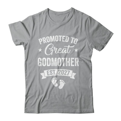 Promoted To Great Godmother Est 2027 Pregnancy Announcement Shirt & Tank Top | teecentury