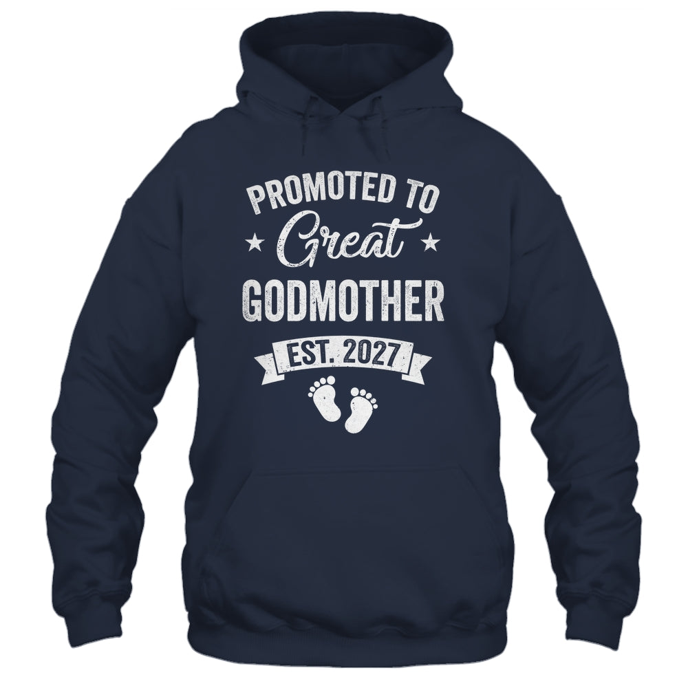 Promoted To Great Godmother Est 2027 Pregnancy Announcement Shirt & Tank Top | teecentury