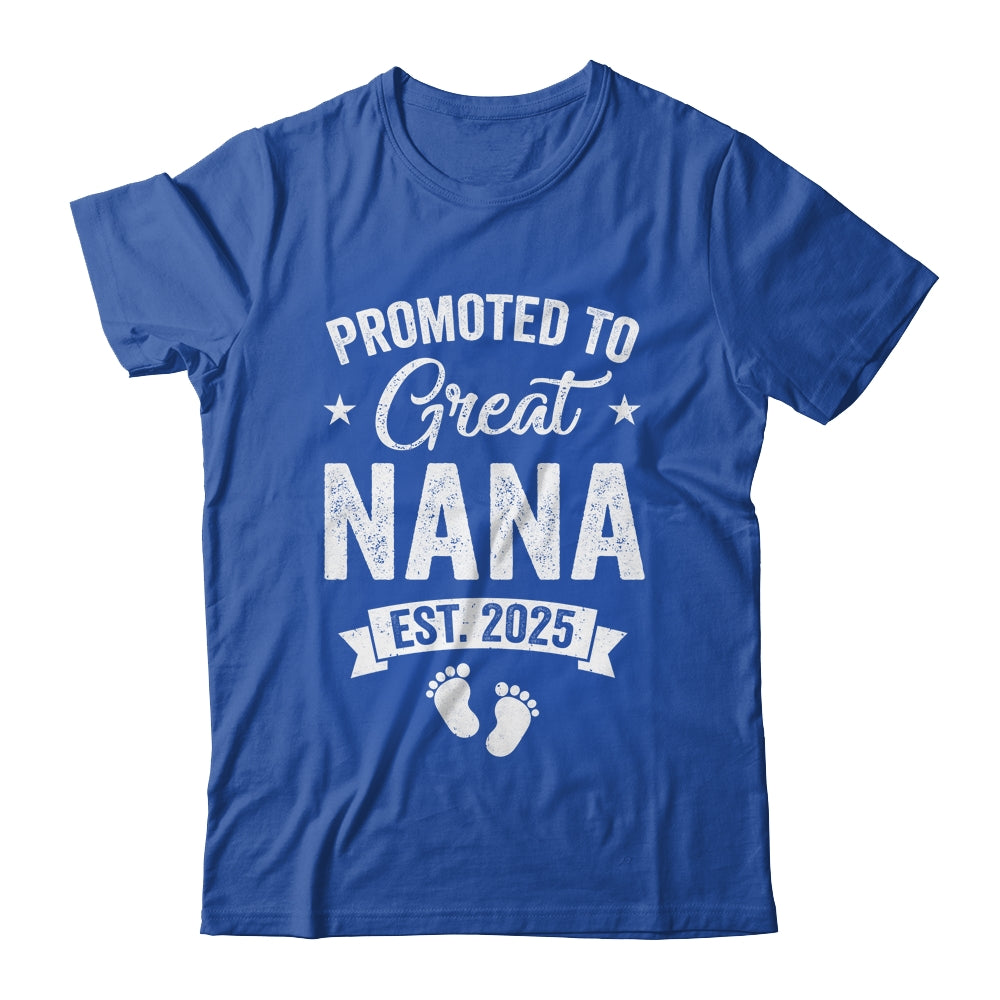 Promoted To Great Nana Est 2025 Pregnancy Announcement Shirt & Tank Top | teecentury