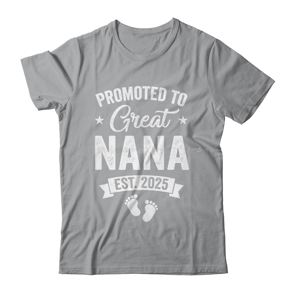 Promoted To Great Nana Est 2025 Pregnancy Announcement Shirt & Tank Top | teecentury