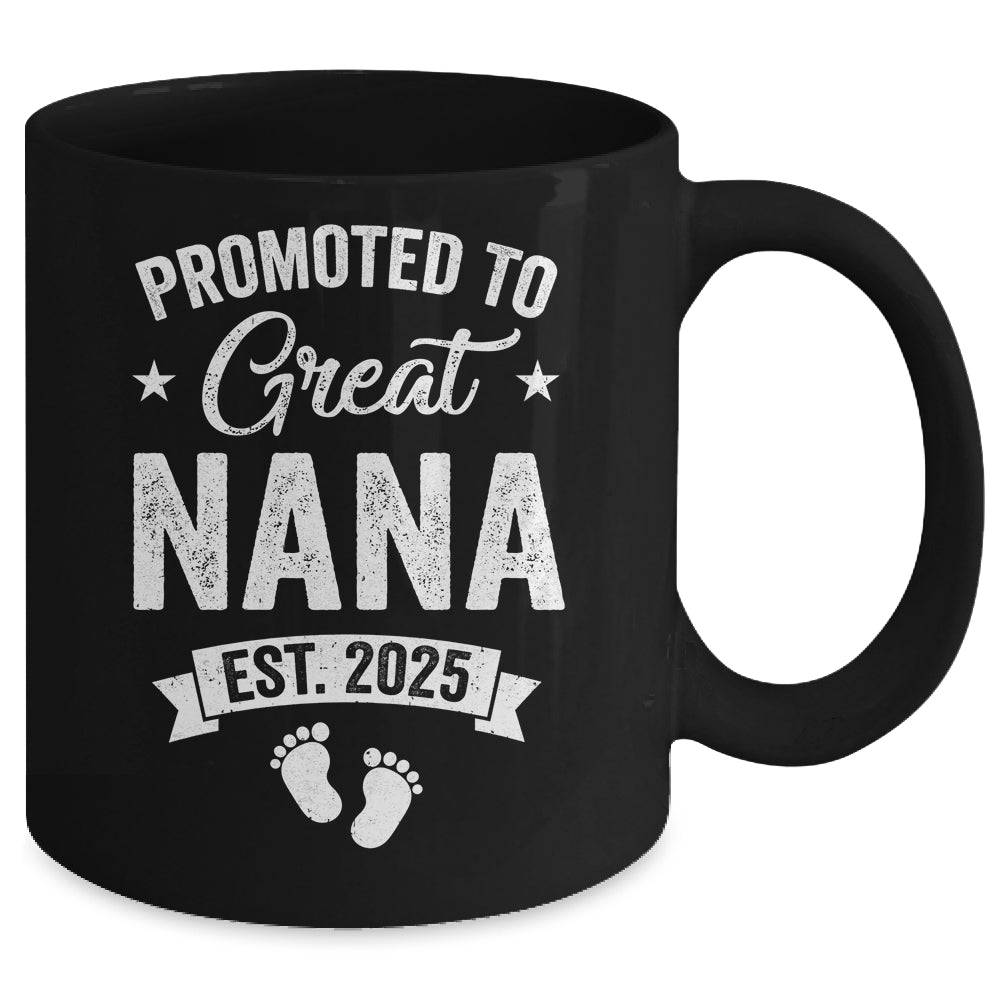 Promoted To Great Nana Est 2025 Pregnancy Announcement Mug | teecentury